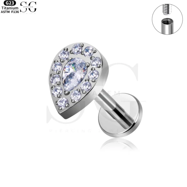 SG4070 - Waterdrop Zircon Labret in Titanium for Piercing - Image 9