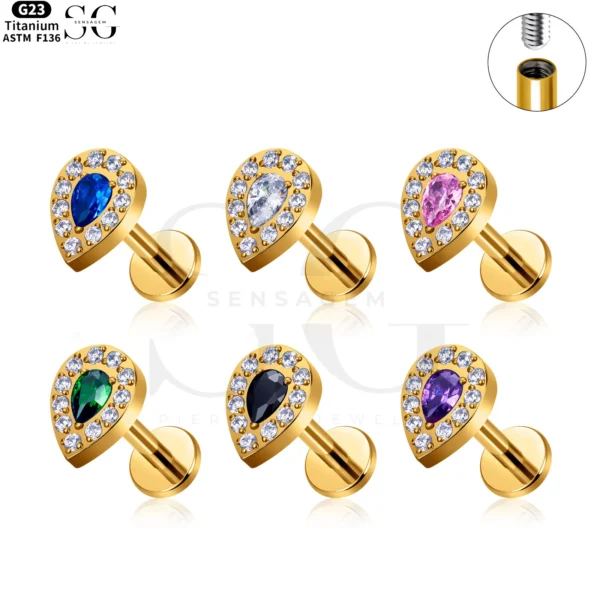 SG4070 - Waterdrop Zircon Labret in Titanium for Piercing - Image 8
