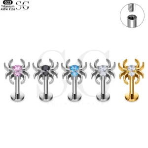 SG4074 - Bulk Spider Zircon Titanium Labret Jewelry