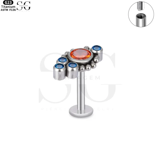 SG4098 F136 Titanium Threaded Labrets with Bezel-Set Zircon and Opal – Jewelry Labret Piercing - Image 7