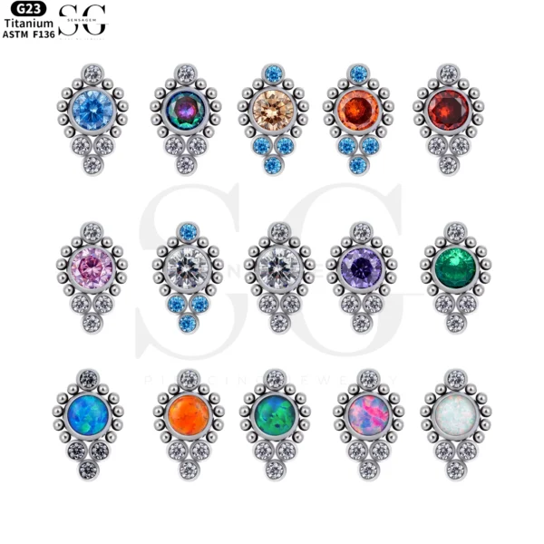 SG4098 F136 Titanium Threaded Labrets with Bezel-Set Zircon and Opal – Jewelry Labret Piercing - Image 18