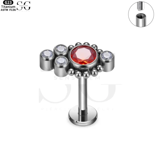 SG4098 F136 Titanium Threaded Labrets with Bezel-Set Zircon and Opal – Jewelry Labret Piercing - Image 16