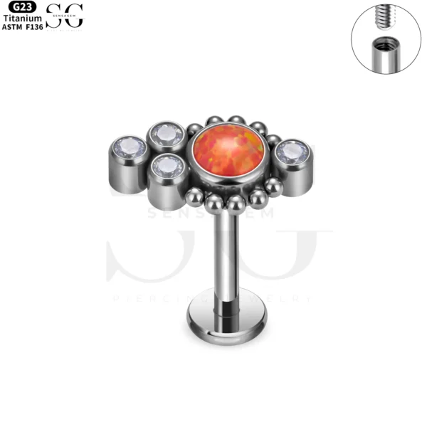 SG4098 F136 Titanium Threaded Labrets with Bezel-Set Zircon and Opal – Jewelry Labret Piercing - Image 11