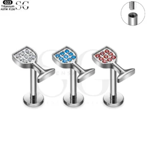 SG4103 - F136 Titanium Fan Design Labrets with 9 Zircon Stones