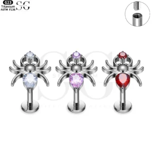 SG4125 - Double Zircon Spider Titanium Labret for Tragus