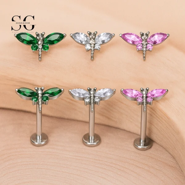 SG4133 - Butterfly Zircon Titanium Labret for Cartilage
