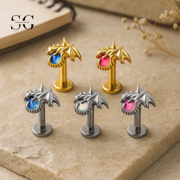 SG4135 - Dinosaur Shape Titanium Labret with Opal Gem