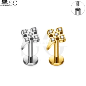 SG4136 - Cross Shape Titanium Labret with Zircon Stones