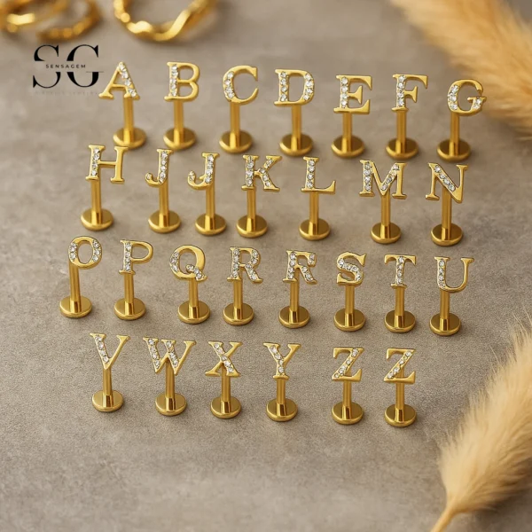 SG4146 G23 Titanium Letter Nose Rings with Zircon – Stylish Initial Piercing Jewelry