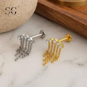 SG4162 - Titanium Hanging Chain Zircon Threaded Labret