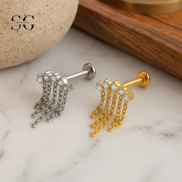 SG4162 - Titanium Hanging Chain Zircon Threaded Labret