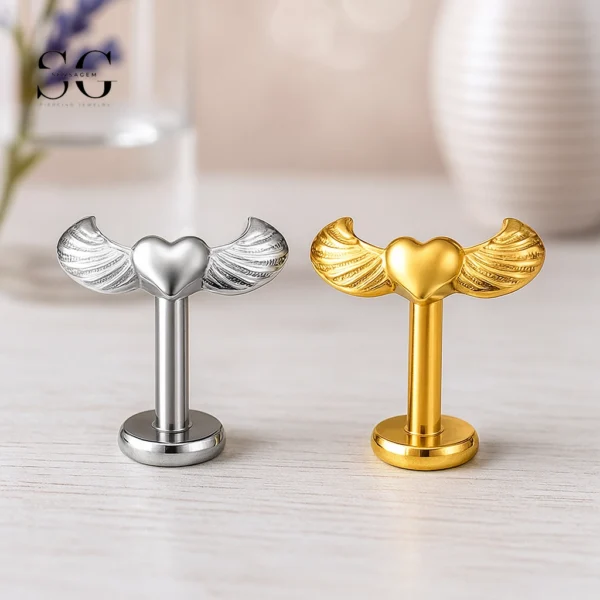 SG4170 - Heart Angel Shape Titanium Threaded Labret for Piercings
