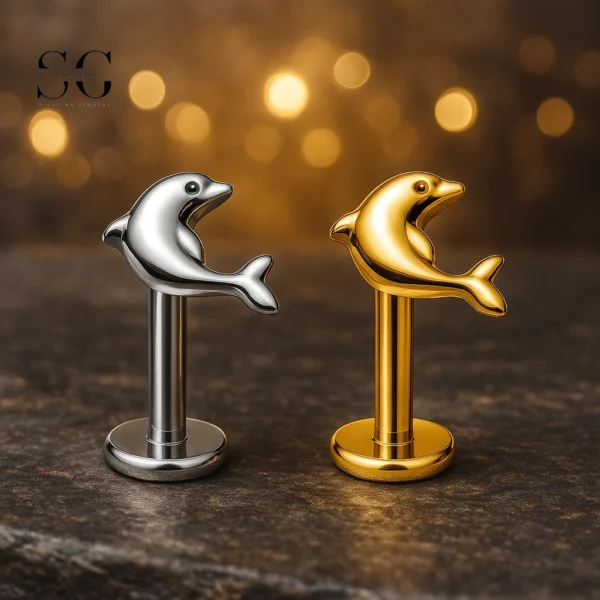 SG4175 - Dolphin Shaped F136 Titanium Threaded Labret for Piercings