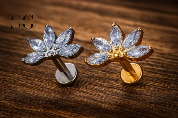 SG4176 - Lotus Shaped F136 Titanium Threaded Labret for Piercings