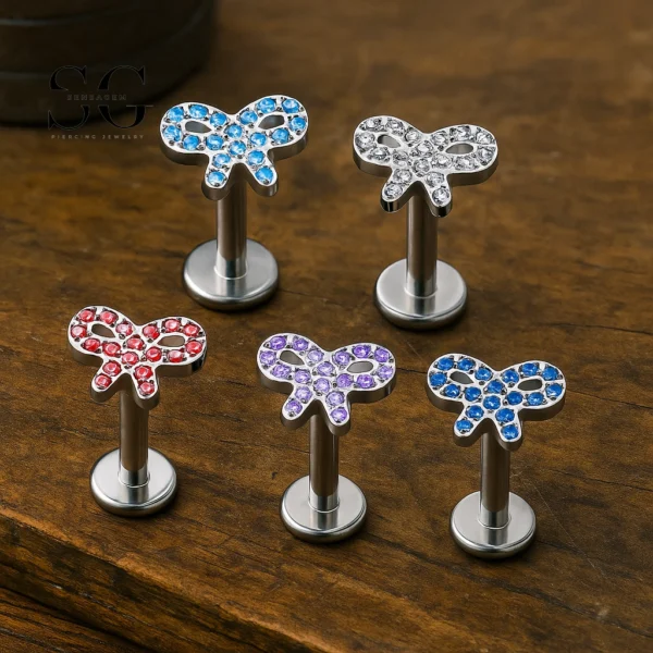 SG4177 - Bowtie Shaped Zircon F136 Titanium Threaded Labret