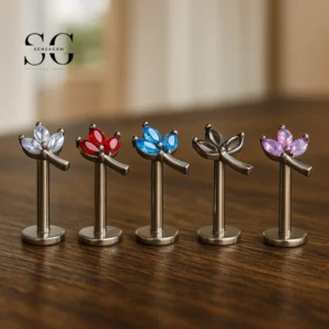 SG4180 - F136 Titanium Threaded Labret with Zircon Petals