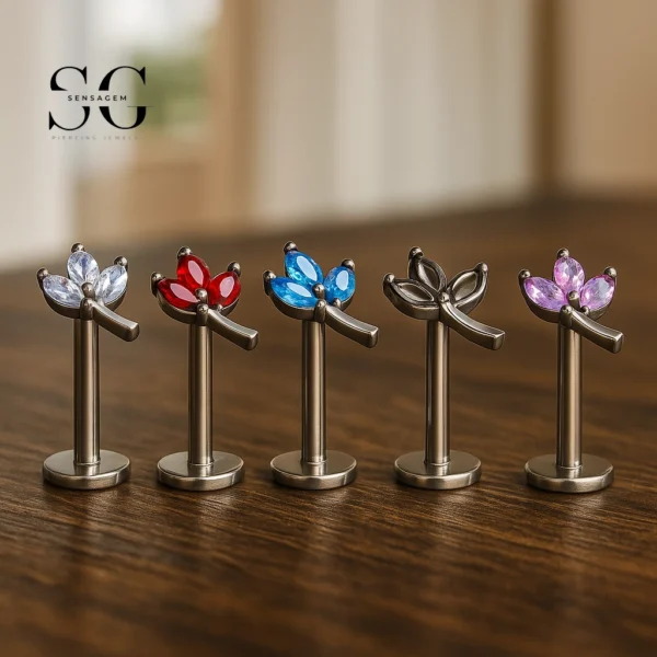 SG4180 - F136 Titanium Threaded Labret with Zircon Petals
