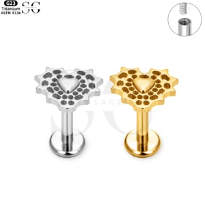 SG4182 - F136 Titanium Threaded Labret with Heart Design