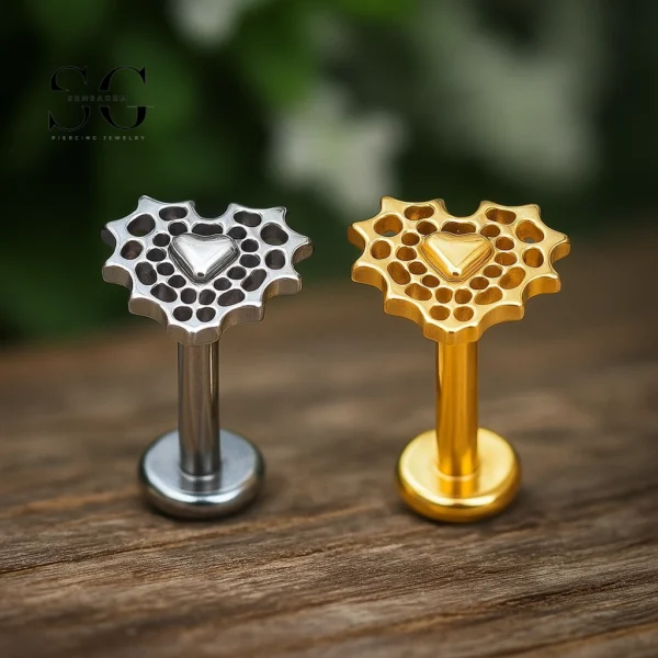 SG4182 - F136 Titanium Threaded Labret with Heart Design