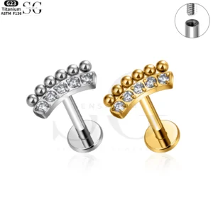 SG4183 - F136 Titanium Threaded Labret with Zircon and Ball Design