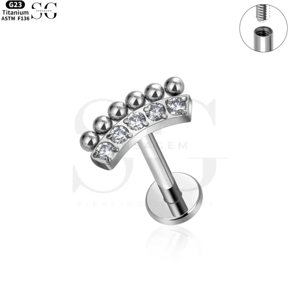 SG4183 - F136 Titanium Threaded Labret with Zircon and Ball Design - Image 3