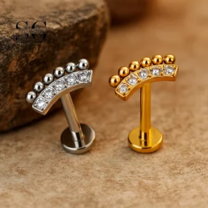 SG4183 - F136 Titanium Threaded Labret with Zircon and Ball Design