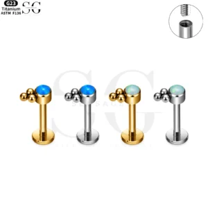 SG4186 - F136 titanium schroefdraad labret met opaal inlay