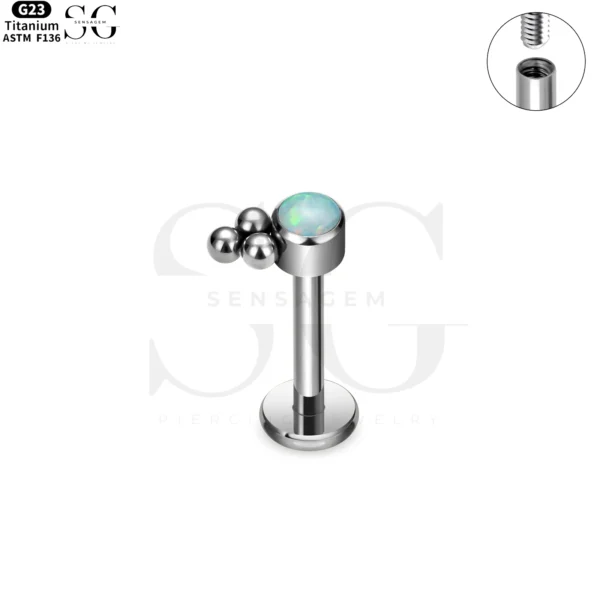 SG4186 - F136 Titanium Threaded Labret with Opal Inlay - Image 4