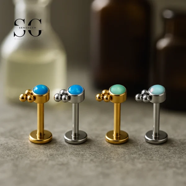 SG4186 - F136 Titanium Threaded Labret with Opal Inlay