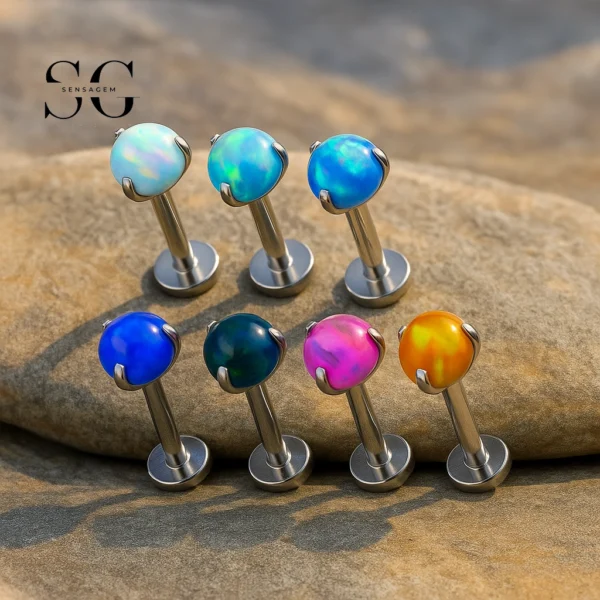 SG4187 - F136 Titanium Threaded Labret with Opal or Zircon Gem