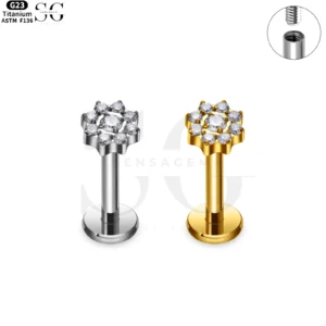 SG4189 - F136 Titanium Threaded Labret with Floral Design