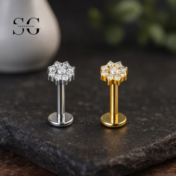 SG4189 - F136 Titanium Threaded Labret with Floral Design