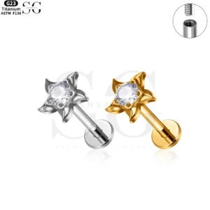 SG4190 - F136 Titanium Threaded Labret with Starfish Design