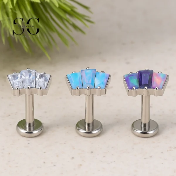 SG4219 - F136 Titanium Triple Row Zircon Threaded Labret