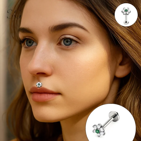 SG4234 - F136 Titanium Threaded Labret with 5 Zircon Options