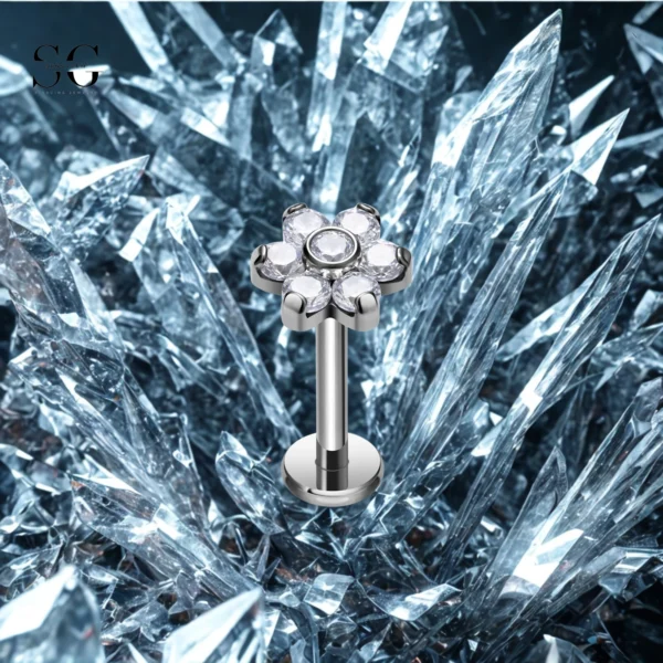 SG4234 - F136 Titanium Threaded Labret with 5 Zircon Options