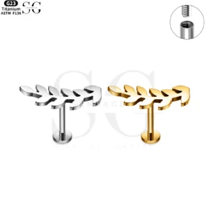 SG4235 - F136 Titanium Threaded Labret with Leaf Design