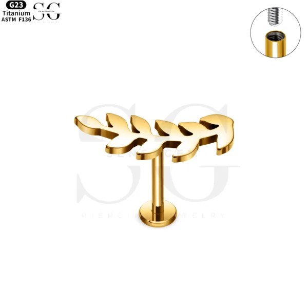 SG4235 - F136 Titanium Threaded Labret with Leaf Design - Image 3