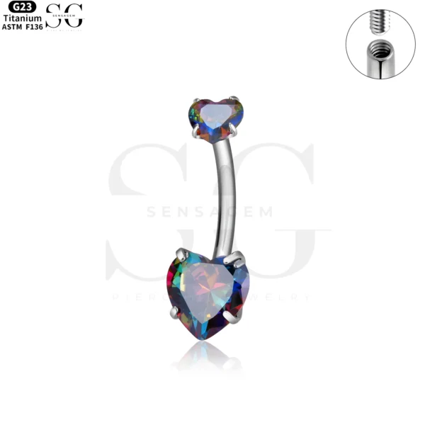 SG6014 - F136 Titanium Belly Ring with Colorful Zircon - Image 2