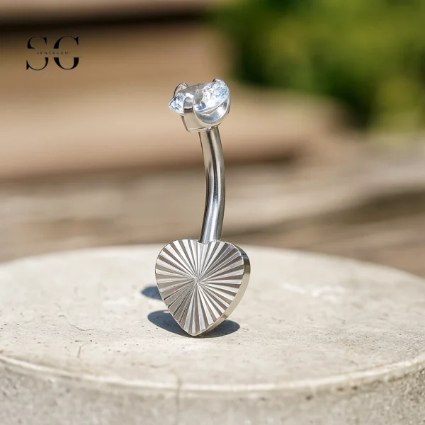 SG6020 Titanium Heart-Striped Belly Button Ring