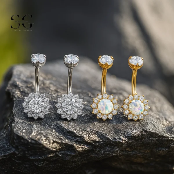 SG6026 Sunflower Titanium Belly Ring – High Polished Finish