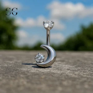 Anneau de ventre de titane zircon en forme de lune en forme de lune
