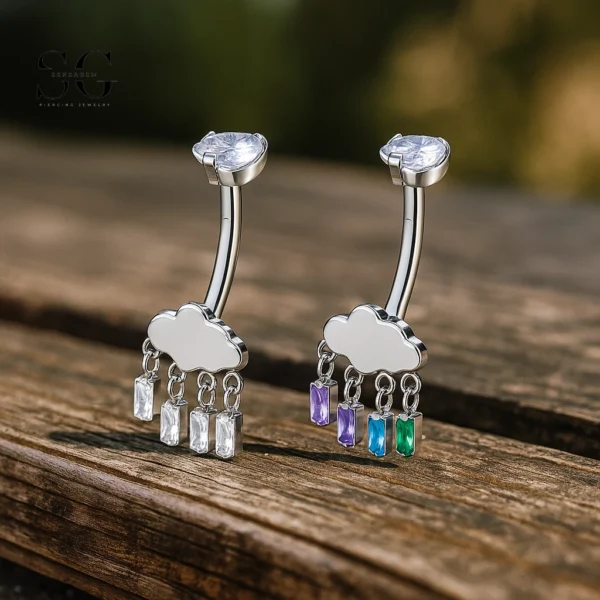 SG6033 Dangling Zircon Titanium Belly Ring