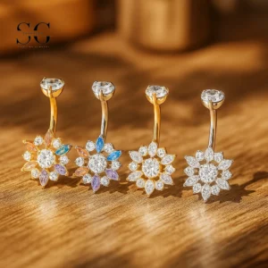 Sensagem SG6054 G23 Titanium Dangle Belly Button Ring с кластером Starburst Zircon