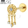 SGYS1033 Internal Thread Labret with Triple Dangling Gemstone Design