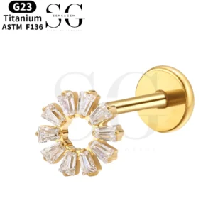 SGYS1036 Interne draad labret met zonnebloemontwerp en zirkoon edelstenen