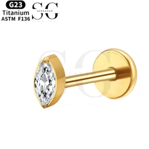 SGYS1043 Oval-Shaped G23 Titanium Labret with Zircon Gemstones