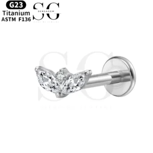 SGYS1046 Thick Eyebrow-Shaped G23 Titanium Labret with Zircon Gemstone