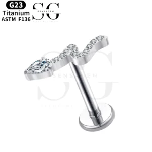 SGYS1048 Labret in titanio G23 a forma di serpente con pietra preziosa zircone