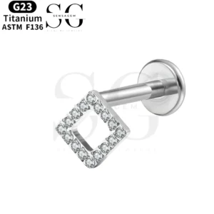 SGYS1049 Hot-Selling Square Hollow G23 Titanium Labret with Zircon Gemstone